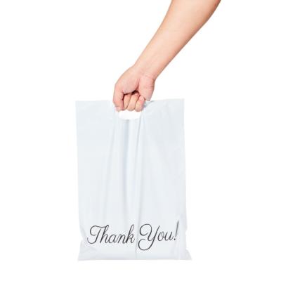 China Waterproof White Thank You Printing Mailer Poly Bag With Handle for sale