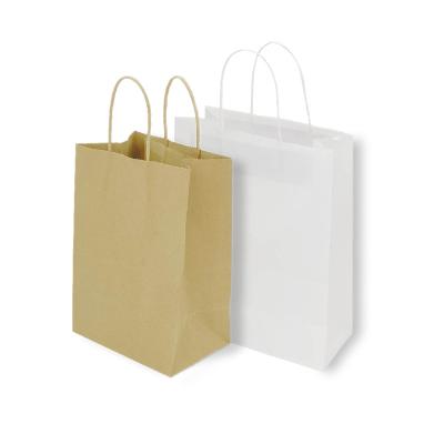 China Sturdy 3x3.75x8 Inch White Kraft Paper Bags Recyclable With Handle for sale