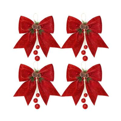 China Christmas Tree Party Decorations Wholesale Classic PVC Arch Red Pre-made Glitter Ribbon Bow HC121183 for sale