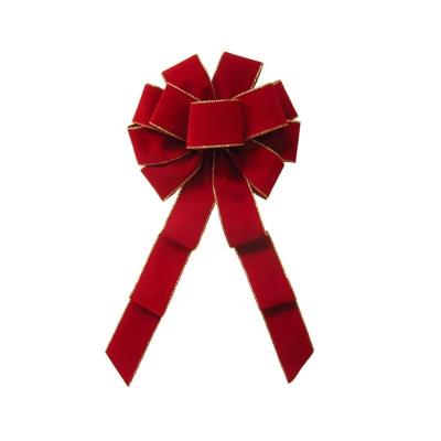 China Custom Outdoor Christmas Decoration HC121198-203 Large Red Velvet Padded Christmas Tree Topper Ribbon and Bow Decoration for sale