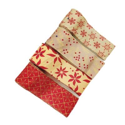 China HC521304-307 Floral Seasonal Linen Rolls Edge Ribbon 63mm In Stock Stock Christmas Tree Wrapping Yarn Ribbons for sale