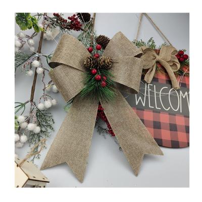 China Wholesale Christmas Decoration HC121210 Jumbo Burlap Ribbon Bow Plastic Christmas Tree Bows Custom Made Burlap Bows for sale