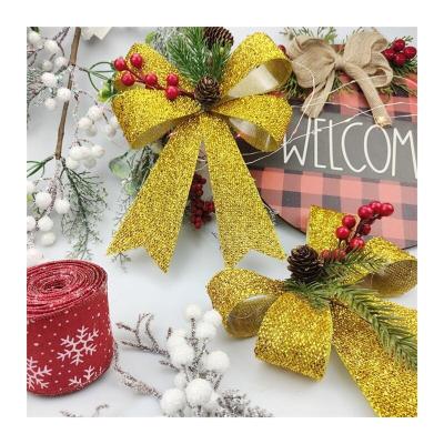 China HC121204 Wholesale Christmas Decoration Ribbon Bow For Xmas Gold Christmas Door Bow Red Out Of Door Christmas Tree Plastic Bows for sale