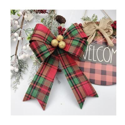 China Hot Selling Fashional Christmas Decoration HC121205-206 Plastic Glitter Bow Christmas Tree Bow Ribbon Velvet Plastic Outdoor Bows for sale