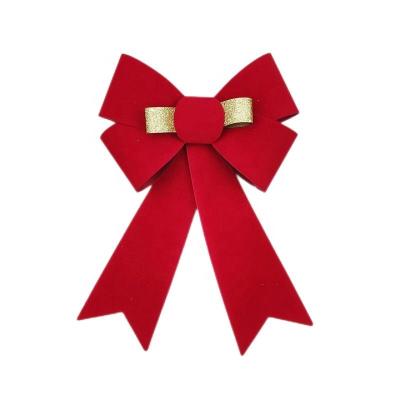 China Christmas Decoration HC121199 Outdoor and Indoor Christmas Tree Wholesale Red PVC Velvet Glitter Ribbon Bow Topper Bows for sale