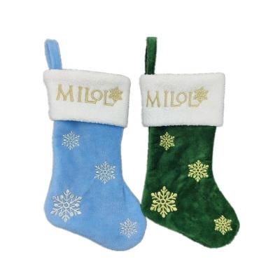 China HC221026 Wholesale Christmas Decoration Green Blue Letters Snow Embroidered Christmas Storing Christmas Decor Storing Velvet Suppliers for sale