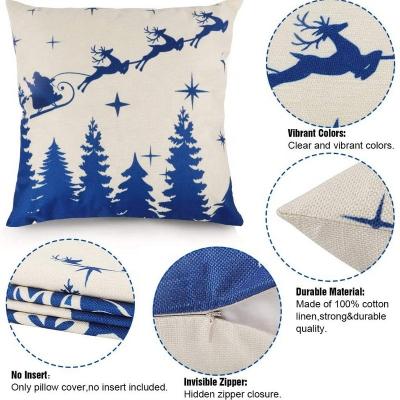 China Canvas Christmas Sofa Cushion Covers Home Decorative Christmas Decoration Whole Custom Cotton European Navidad Blue for sale