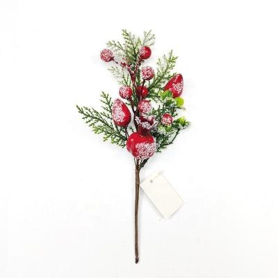 China Christmas Decor Artificial Plants White Christmas Red Berries Cedar Picks Stem Floral Decoration for sale