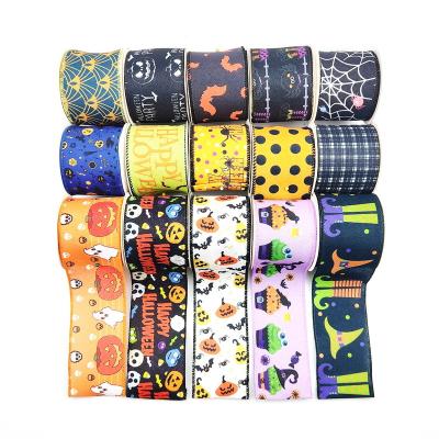 China Halloween Decoration HC521087-093 Black Purple Orange White Printed Halloween Decor Diy Ribbon Muffin Home Decoration for sale