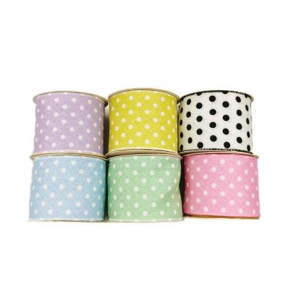 China Wholesale Canvas Type Dot Metal Wired Edge Ribbon Rolls Polka Easter Christmas Decoration HC521185 Decoration for sale