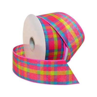 China Decoration Wholesale HC521013 Custom Gift Ribbon Plaid Colorful Check Easter Wired Ribbon Roll Decoration for sale