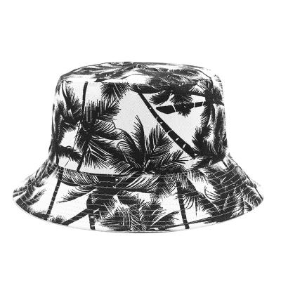 China New Fashion Unisex Black Summer Fashion Reversible Coconut Tree Fisherman Bucket Hats For Men White Printed Women for sale