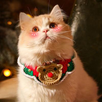 China Stocked Japan and South Korea Cute Christmas Pet Collar Cat Neck Accessories Bell Bow Tie Knitted Christmas Pet Collar for sale