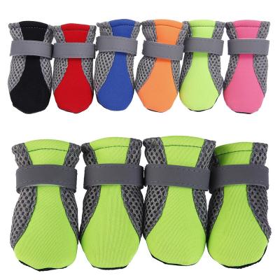 China 4Pcs/set Breathable Stocked Dog Shoes Anti-Slip Boots Paw Protector Reflective Straps Dog Teddy Comfortable Net Pet Booties for sale