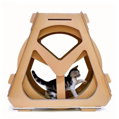 China Cat Toys Circle Track Viable For Tread Interactive Household Pet Wheel Cat Climbing Frame Fiberboard Cat Running Treadmill for sale