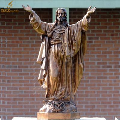 China Europe Statues Of Jesus Copper Or Brass Sacred Heart Of Bronze Jesus With Open Arms Religious Sculpture for sale