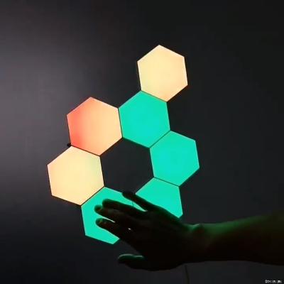 China 6PCS Modern Hexagon Wall Light Multicolor and Smart LED Wall Light Panels RGB Touch Night Light for sale