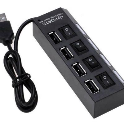 China Factory Wholesale 4 Ports LED USB 2.0 Hub With On Off Key For Computer 10.5*3.5*2.2cm for sale