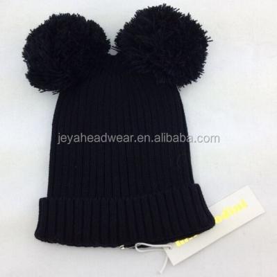 China JOINT Mickey style custom knitted hat/crochet pom beanie winter hat/knitted cuff beanie hat for sale