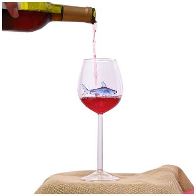 China Nice Funny Shark Tumbler Beach Ribbed Wine Glass Red Stemless Goblet Creative Wine Gift Set for sale