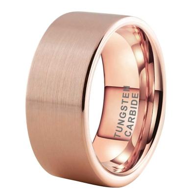 China Dropshipping Wholesale CLASSIC Jewelry Modern 10mm Flat Brushed Tungsten Carbide Rose Gold Large Wedding Band Ring For Men Women for sale