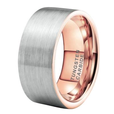 China Dropshipping Wholesale CLASSIC Jewelry Modern 10mm Flat Brushed Rose Gold Silver Tungsten Carbide Large Wedding Band Ring For Men Women for sale