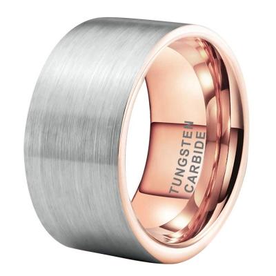 China Dropshipping Wholesale CLASSIC Jewelry Modern Flat 12mm Brushed Rose Gold Silver Band Tungsten Carbide Large Wedding Ring For Men Women for sale