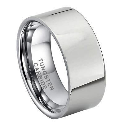 China Dropshipping Wholesale CLASSIC Jewelry Modern 10mm Flat Polished Big Shiny Original Tungsten Carbide Wedding Band Ring For Men Women for sale