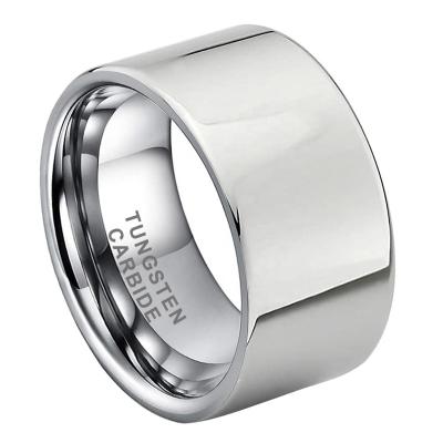 China Dropshipping Wholesale CLASSIC 12mm Classic Jewelry Flat Polished Big Shiny Silver Tungsten Carbide Wedding Band Ring For Men Women for sale