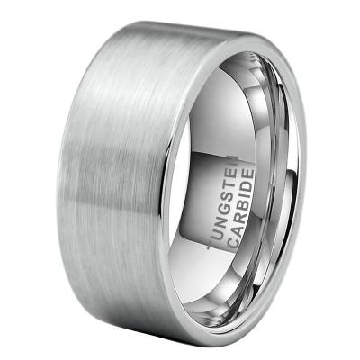 China Dropshipping Wholesale CLASSIC 10mm Classic Jewelry Flat Brushed Large Shiny Silver Tungsten Carbide Wedding Band Ring For Men Women for sale