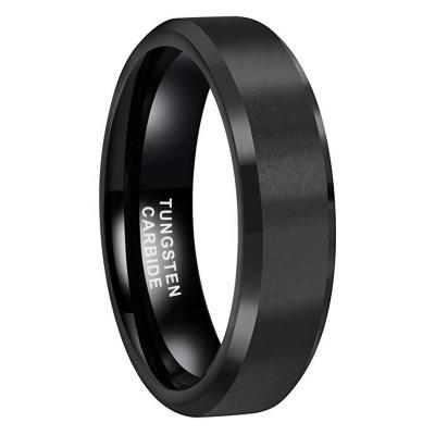 China Wholesale CLASSIC 6mm Edges Matte Finish Jewelry Engagement Wedding Beveled Band Black Tungsten Carbide Ring For Women Men for sale