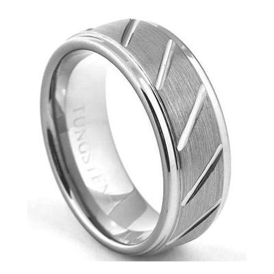 China Droppshipping Wholesale 8mm Silver Fashion Finger Jewelry Wedding Band CLASSIC Flutes Brushed Polished Shiny Tungsten Carbide Ring for sale