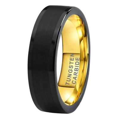 China 6mm Trendy Wholesale Gold Fashion Black Brushed Shiny Ring Dropshipping For Men Women Tungsten Carbide Engagement Wedding Band for sale