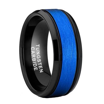 China Wholesale TRENDY Fashion Ring Blue Black Tungsten Carbide Burshed Finish Finger 8mm Engagement Wedding Band for Women Men for sale