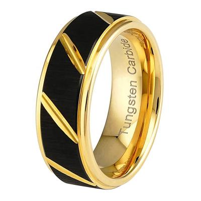 China Droppshipping Wholesale 8mm Stepped Gold Black Trendy Fashion Wedding Band Splines Domed Brushed Polished Shiny Tungsten Carbide Ring for sale