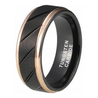 China Wholesale FASHIONABLE 8mm Droppshipping Rose Gold Black Fashion Wedding Band Flutes Domed Brushed Polished Shiny Tungsten Carbide Ring for sale