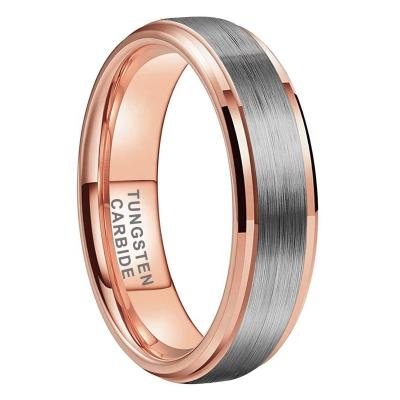 China CLASSIC Beveled Edges 6mm Brushed Wholesale Fashion Jewelry For Women Men's Finger Ring Wedding Band Rose Gold Tungsten Carbide Engagement for sale