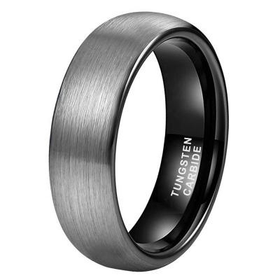 China CLASSIC 6mm Dome Silver Brushed Top Wholesale Fashion Jewelry For Men Women Black Tungsten Carbide Engagement Finger Ring Wedding Band for sale