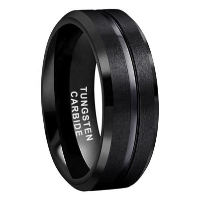 China Wholesale Dropshipping CLASSIC 8mm Cut Edges Matte Fashion Jewelry Engagement Wedding Black Band Tungsten Ring For Women Men for sale