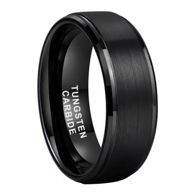 China Wholesale Dropshipping CLASSIC 8mm Stepped Fashion Jewelry Engagement Wedding Band Black Tungsten Carbide Beveled Ring For Women Men for sale