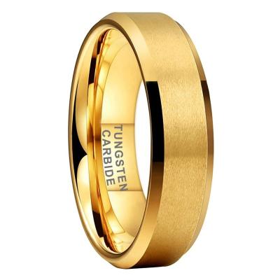 China Wholesale Dropshipping CLASSIC 6mm Gold Cut Edges Matte Band Tungsten Carbide Ring Fashion Jewelry Engagement Wedding For Men Women for sale