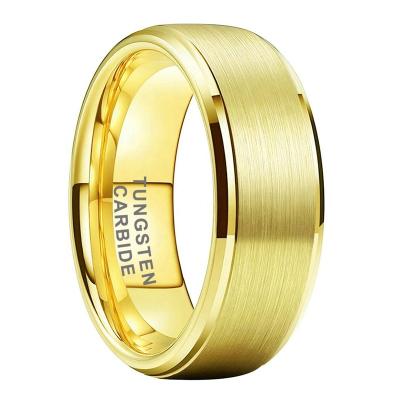 China Wholesale Dropshipping CLASSIC 8mm Gold Stepped Beveled Fashion Jewelry Engagement Wedding Band Tungsten Carbide Ring For Women Men for sale