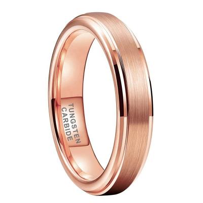 China CLASSIC 4mm Rose Gold Wholesale Dropshipping Stepped Cut Edges Shape Jewelry Engagement Ring For Men Women Tungsten Wedding Band for sale