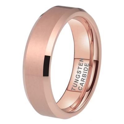 China Wholesale CLASSIC 6mm Fashion Jewelry Dropshipping Cut Matte Engagement Wedding Band Rose Gold Tungsten Carbide Ring For Women Men for sale