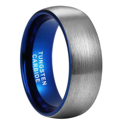 China CLASSIC 8mm Wholesale Fashion Tungsten Carbide Silver Brushed Blue Ring Top Engagement Wedding Band Jewelry For Women Men for sale