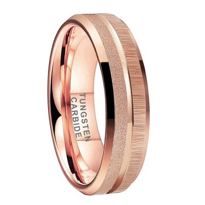 China Wholesale Trendy Rose Gold Plated Sandblasted Gold Fashion 6mm Ring For Men Women Tungsten Carbide Engagement Wedding Band for sale