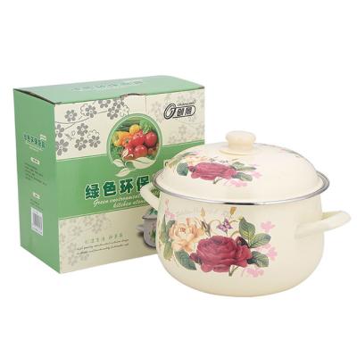 China Sustainable enamel high Soup Stock Pots with Rose decals high quality for sale