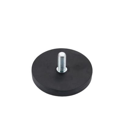 China Magnet Industrial New Products Plain Sheet Magnetic Neodymium Small Pot Rubber Coated Magnet With Thread D43*H6.5*L21 for sale