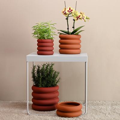 China Eco-friendly western garden indoor and outdoor decor art orange ceramic clay circle shape stacking bonsai planter pot for sale