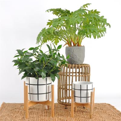 China Plant Eco-friendly Indoor Wooden French Pots Ceramic Flower Rack Stand Flower Pot Set for sale